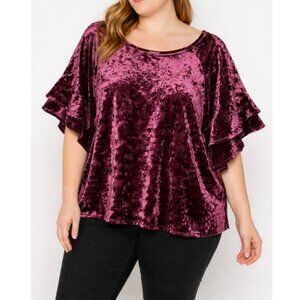 Umgee Women's Burgundy Crushed Velvet Ruffled Sleeve Blouse Top Size M